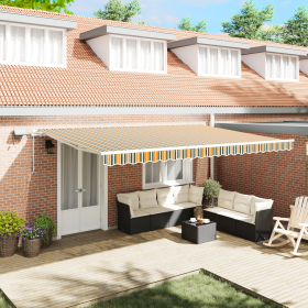 Toldo Retráctil Manual con LED Verde y Amarillo 500x350 cm de , Toldos - Ref: Foro24-3331574, Precio: 464,63 €