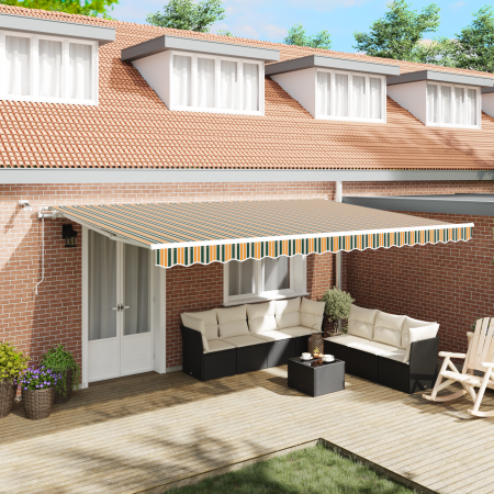 Toldo retráctil automático con LED verde y amarillo 500x350 cm de , Toldos - Ref: Foro24-3331576, Precio: 688,09 €, Descuento: %