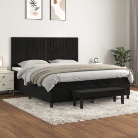 Cama box spring con colchón terciopelo negro 180x200 cm Cama box spring con colchón terciopelo negro 180x200 cm