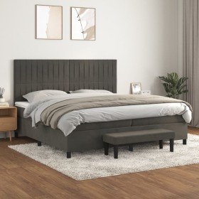 Cama box spring con colchón terciopelo gris oscuro 200x200 cm en Camas y somieres | Comprar online en Foro24