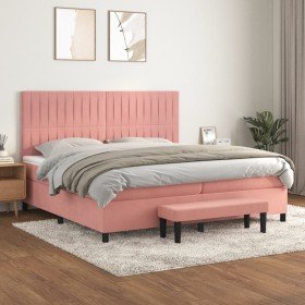 Cama box spring con colchón terciopelo rosa 200x200 cm Cama box spring con colchón terciopelo rosa 200x200 cm