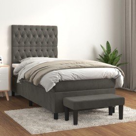 Cama box spring con colchón terciopelo gris oscuro 90x190 cm Cama box spring con colchón terciopelo gris oscuro 90x190 cm