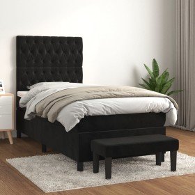 Cama box spring con colchón cuero sintético negro 90x190 cm Cama box spring con colchón cuero sintético negro 90x190 cm