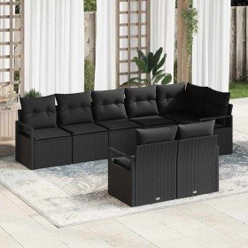 Conjunto de sofá de jardín 8 pcs Negro Poliratán
