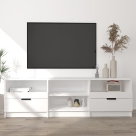 Mueble de TV madera contrachapada blanco brillo 150x33,5x45 cm