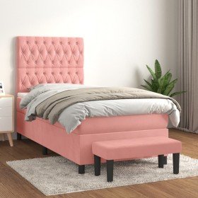 Cama box spring con colchón terciopelo rosa 90x200 cm en Camas y somieres | Comprar online en Foro24