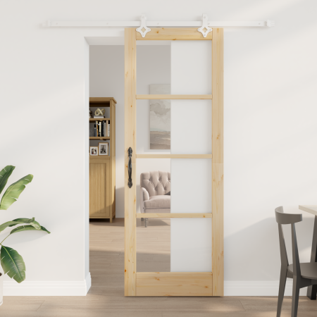 Juego de Puerta Deslizante con Hardware  78x211 cm de Madera Maciza de Pino | Foro24.es | Tu tienda online para hogar, jardín y más Foro24.es