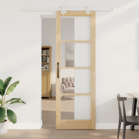 Juego de Puerta Corredera  con Juego de Hardware 78x232 cm de Madera Maciza de Pino | Foro24.es | Tu tienda online para hogar, jardín y más Foro24.es