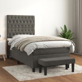 Cama box spring con colchón terciopelo gris oscuro 100x200 cm en Camas y somieres | Comprar online en Foro24