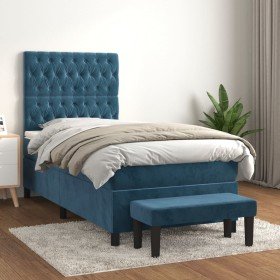 Cama box spring con colchón terciopelo azul oscuro 100x200 cm en Camas y somieres | Comprar online en Foro24