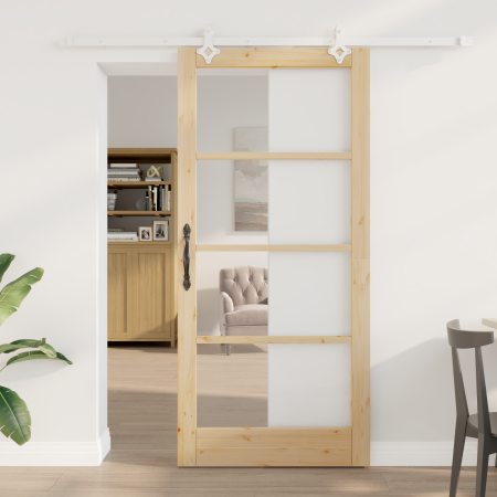Puerta Corredera  con Hardware 93x202 cm Madera Maciza de Pino | Foro24.es | Tu tienda online para hogar, jardín y más Foro24.es