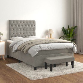 Cama box spring con colchón terciopelo gris claro 120x200 cm Cama box spring con colchón terciopelo gris claro 120x200 cm