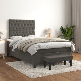 Cama box spring con colchón terciopelo gris oscuro 120x200 cm Cama box spring con colchón terciopelo gris oscuro 120x200 cm