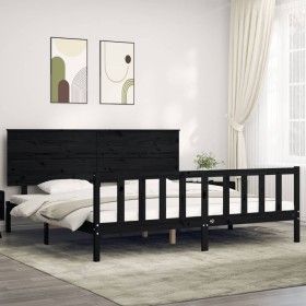 Bed frame with black solid wood headboard 200x200 cm by vidaXL, Beds and slatted bases - Ref: Foro24-3193425, Price: 220,33 €...