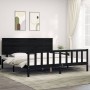 Bed frame with black solid wood headboard 200x200 cm by vidaXL, Beds and slatted bases - Ref: Foro24-3193425, Price: 220,22 €...
