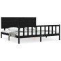 Bed frame with black solid wood headboard 200x200 cm by vidaXL, Beds and slatted bases - Ref: Foro24-3193425, Price: 220,22 €...