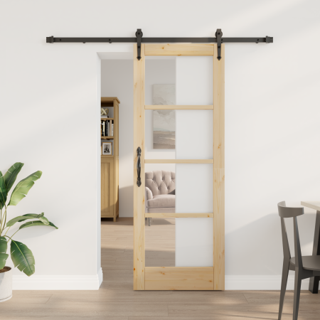 Juego de Puerta Corrediza  con Herrajes 73.5x198.5 cm Madera Maciza de Pino | Foro24.es | Tu tienda online para hogar, jardín y más Foro24.es