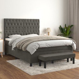 Cama box spring con colchón terciopelo gris oscuro 140x190 cm Cama box spring con colchón terciopelo gris oscuro 140x190 cm