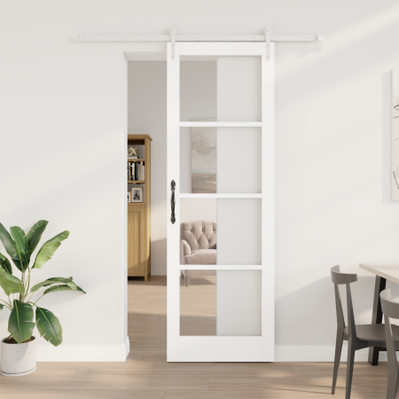 Puerta Corredera  con Juego de Hardware Blanca 78x232 cm Madera Maciza de Pino | Foro24.es | Tu tienda online para hogar, jardín y más Foro24.es