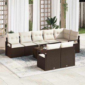 Conjunto de sofá de jardín 9 pcs Marrón Poliratán