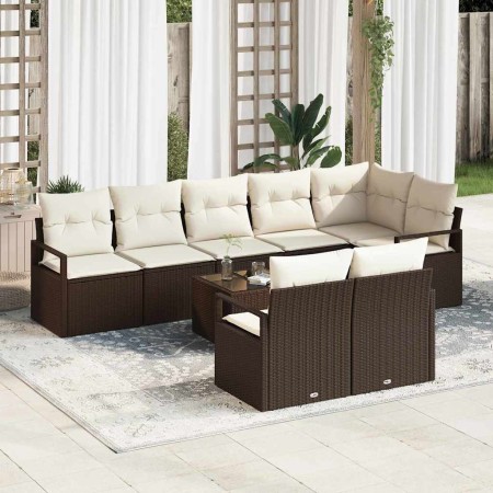 Conjunto de sofá de jardín 9 pcs Marrón Poliratán