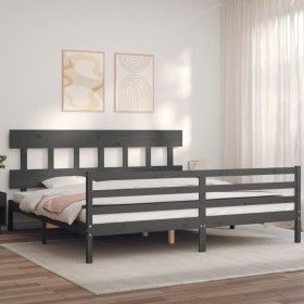 Grauer Massivholzbettrahmen mit Kopfteil 200x200 cm von vidaXL, Betten und Lattenroste - Ref: Foro24-3195178, Preis: 171,61 €...