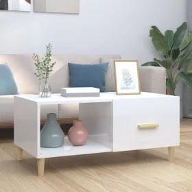Couchtisch aus glänzend weißem Sperrholz, 89,5 x 50 x 40 cm von vidaXL, Couchtisch - Ref: Foro24-812660, Preis: 64,87 €, Raba...