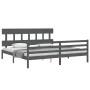 Gray solid wood bed frame with headboard 200x200 cm by vidaXL, Beds and slatted bases - Ref: Foro24-3195178, Price: 171,61 €,...