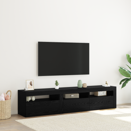 Mueble para TV 2 pcs con luces LED Madera elaborada Roble negro de , Muebles TV - Ref: Foro24-3332505, Precio: 123,90 €, Desc...