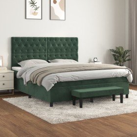 Cama box spring con colchón terciopelo verde oscuro 160x200 cm en Camas y somieres | Comprar online en Foro24