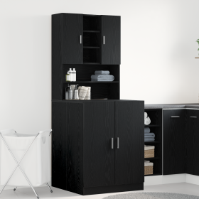 Gabinetes para Lavadoras 2 pcs Roble Negro 70.5x71.5x181.5 cm Madera Elaborada de , Accesorios para lavadoras y secadoras - R...