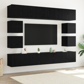 Mueble para TV de 8 piezas en roble negro montado en pared de , Muebles TV - Ref: Foro24-3332532, Precio: 252,43 €, Descuento: %