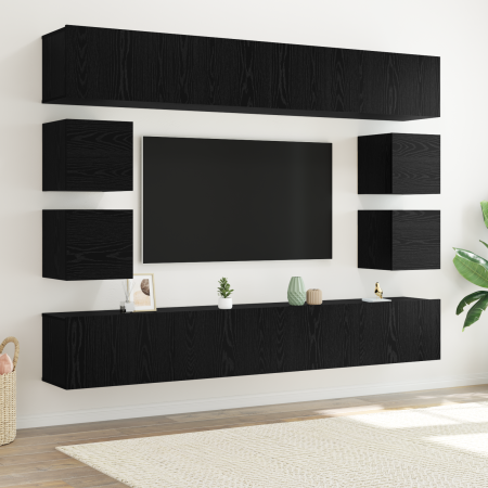 Mueble para TV de 8 piezas en roble negro montado en pared de , Muebles TV - Ref: Foro24-3332532, Precio: 252,43 €, Descuento: %