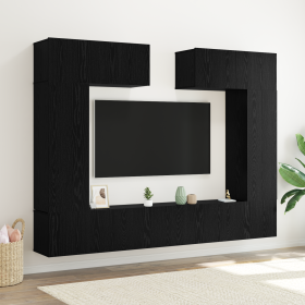 Juego de Gabinete para TV de 8 Piezas Montado en la Pared de Madera de Ingeniería de Roble Negro de , Muebles TV - Ref: Foro2...