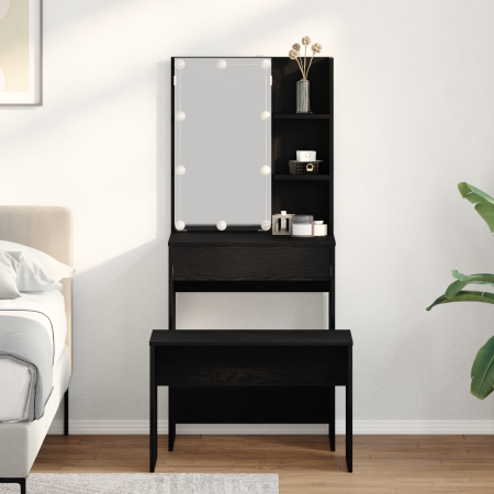 Juego de Tocador  con LED de Madera Elaborada en Roble Negro | Foro24.es | Tu tienda online para hogar, jardín y más Foro24.es