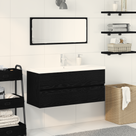 Gabinete de lavabo con lavabo integrado de madera en roble negro