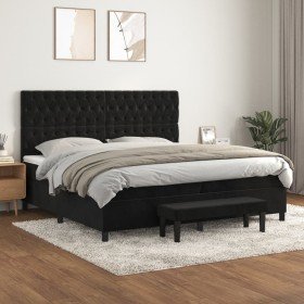 Cama box spring con colchón terciopelo negro 200x200 cm Cama box spring con colchón terciopelo negro 200x200 cm