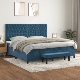 Cama box spring con colchón terciopelo azul oscuro 200x200 cm Cama box spring con colchón terciopelo azul oscuro 200x200 cm