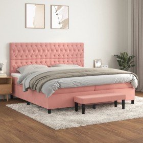 Cama box spring con colchón terciopelo rosa 200x200 cm en Camas y somieres | Comprar online en Foro24