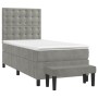Cama box spring con colchón terciopelo gris claro 80x200 cm