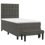 Cama box spring con colchón terciopelo gris oscuro 80x200 cm