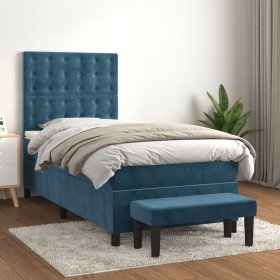Cama box spring con colchón terciopelo azul oscuro 90x190 cm Cama box spring con colchón terciopelo azul oscuro 90x190 cm