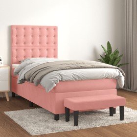 Cama box spring con colchón terciopelo rosa 90x190 cm Cama box spring con colchón terciopelo rosa 90x190 cm