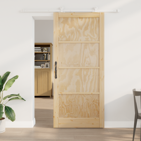 Puerta Corredera  con Juego de Hardware 93x211 cm Madera Maciza de Pino | Foro24.es | Tu tienda online para hogar, jardín y más Foro24.es