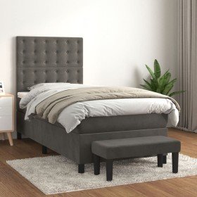 Cama box spring con colchón terciopelo gris oscuro 100x200 cm Cama box spring con colchón terciopelo gris oscuro 100x200 cm