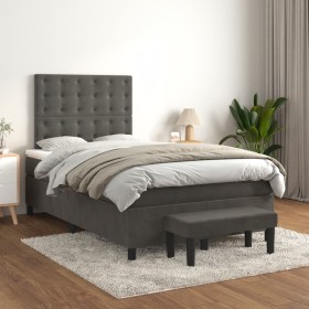 Cama box spring con colchón terciopelo gris oscuro 120x200 cm Cama box spring con colchón terciopelo gris oscuro 120x200 cm