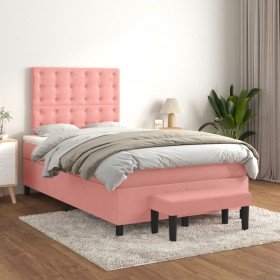 Cama box spring con colchón terciopelo rosa 120x200 cm en Camas y somieres | Comprar online en Foro24