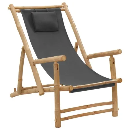 Bamboo and Dark Gray Canvas Beach Chair by vidaXL, Garden chairs - Ref: Foro24-318595, Price: 76,07 €, Discount: %