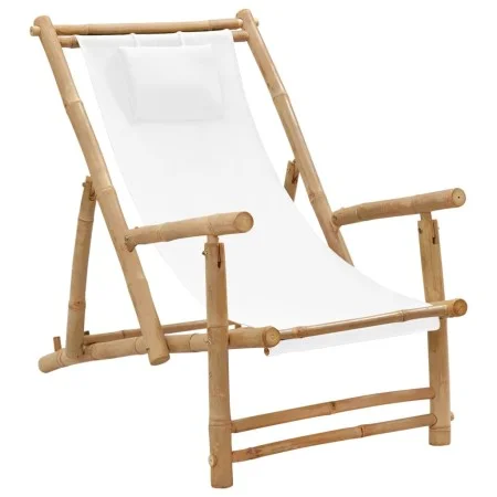 Bamboo and cream white canvas beach chair by vidaXL, Garden chairs - Ref: Foro24-318594, Price: 54,09 €, Discount: %