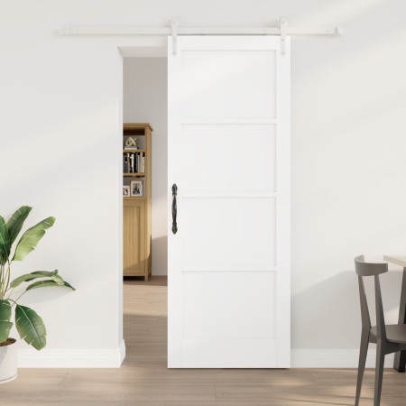 Puerta Corrediza con Juego de Hardware Blanca 78x211 cm Madera Maciza de Pino de , Puertas para el hogar - Ref: Foro24-333369...